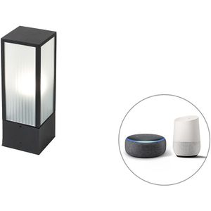 QAZQA charlois - Moderne Dimbare LED Smart Staande Buitenlamp | Staande Lamp voor buiten incl. wifi met Dimmer - 1 lichts - H 40 cm - Zwart - Buitenverlichting