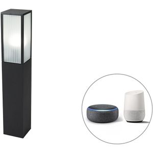 QAZQA charlois - Moderne Dimbare LED Smart Staande Buitenlamp | Staande Lamp voor buiten incl. wifi met Dimmer - 1 lichts - H 80 cm - Zwart - Buitenverlichting