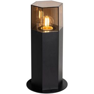 Staande buitenlamp zwart met smoke kap zeshoek 30 cm - Denmark