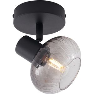 Moderne plafondspot zwart met smoke glas rond - Teddy