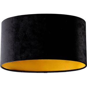 QAZQA - Cilinder Velours - Lampenkap - Zwart Goud - Katoen Velours - L 35 cm