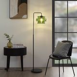 Retro - Denise - Vloerlamp - Zwart - Groen Glas - Dimbaar