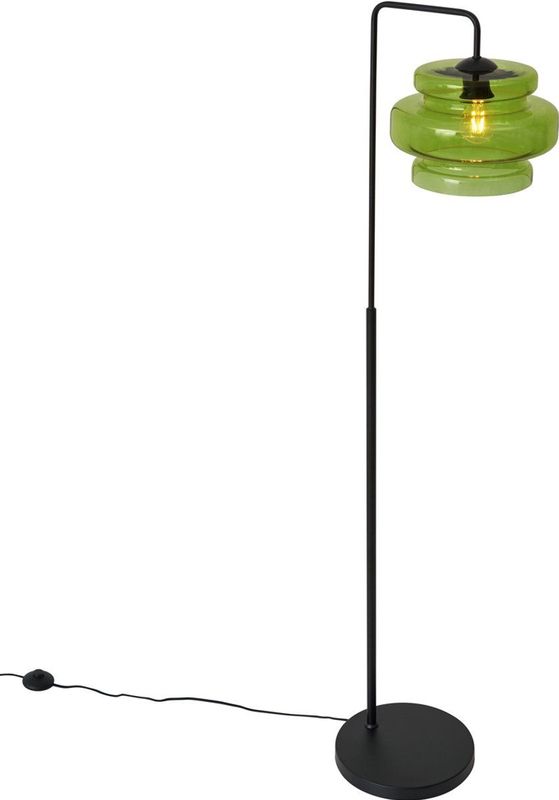 Retro - Denise - Vloerlamp - Zwart - Groen Glas - Dimbaar