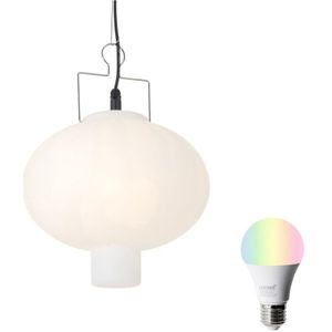 QAZQA pion - Moderne LED Smart Hanglamp incl. wifi voor buiten - 1 lichts - Ø 35 cm - Wit - Buitenverlichting