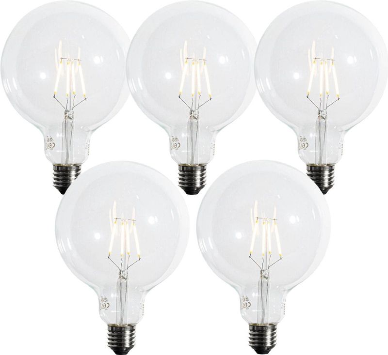 Set van 5 - E27 - 3-staps Dimbaar - LED Spiraal Filament - G125 - 4W - 450 lm - 2700K