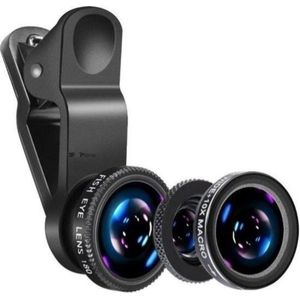 DrPhone PiX - 180° Lens Universele Premium 3 in 1 Fish Eye Lens - Macro Lens / Wide Lens / Fish Eye lens Kit - Zwart