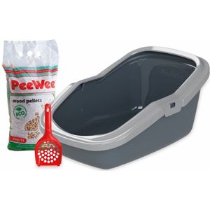 Peewee - Kattenbak EcoMinor grijs Startpakket - 56 x 39  x 27.5cm