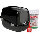 PeeWee EcoDome XXL Zwart +3 kg houtkorrels +Schepje, Kattenbak-Combideal