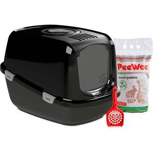 PeeWee EcoDome XXL Zwart +3 kg houtkorrels +Schepje, Kattenbak-Combideal