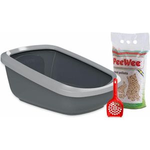 PeeWee EcoGranda XXL Kattenbak Startpakket Grijs/Antraciet - 66,5 X 48,5 X 28 cm