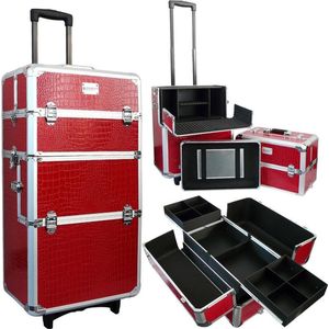 Veronica - Aluminium Trolley 3 in 1 - Croco Rood - Nagel Trolley - Pedicure en Manicure