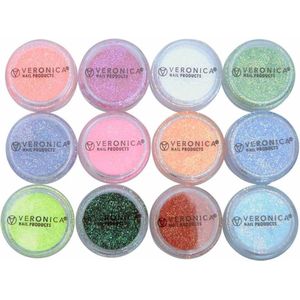 12x NEON nagel glitters in luxe acryl potjes, goedkoopste nailart en nagelproducten. Nagelglitters voor de gelnagels, acrylnagels, gelnagellak of nagellak voor nailart.