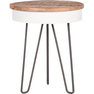 LABEL51 Bijzettafel Saria - Wit - Mangohout - 44 cm - Rond