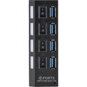 DrPhone SS2 4Poorten 3.0 USB HUB - Multi Oplader - Adapter met aan/uit knop en led verlichting - Zwart