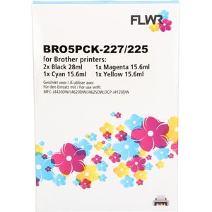 FLWR - Inktcartridge - Zwart en Kleur - LC-227/LC-225 - 5-pack - 102.8ml - 7400 pagina's