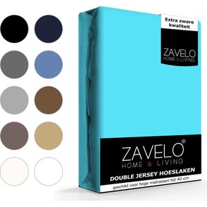 Zavelo Dubbel Jersey Hoeslaken Turquoise - Extra Breed (200x220 cm) - Extra Dik - Hoogwaardige Kwaliteit - Hoge Hoek - Rondom Elastisch - Perfecte Pasvorm