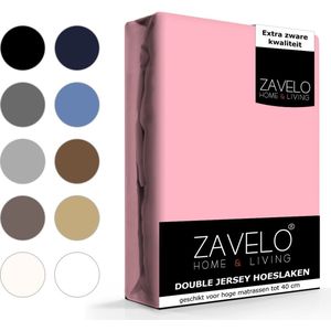 Zavelo Dubbel Jersey Hoeslaken Roze - Extra Breed (200x220 cm) - Extra Dik - Hoogwaardige Kwaliteit - Hoge Hoek - Rondom Elastisch - Perfecte Pasvorm