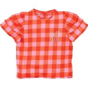 Z8 kids T-shirt Piper met ruitprint koraalrood/roze