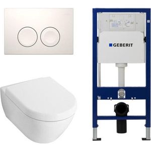 Villeroy & Boch Subway 2.0 toiletset met luxe zitting, UP100 reservoir en Delta 25 Wit Knop 0124005/SW730486/0701174/0124060/