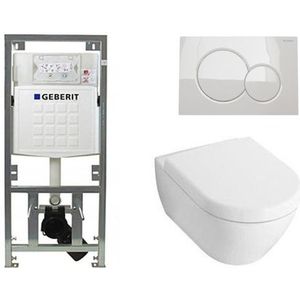 Villeroy & Boch Subway 2.0 Compact met zitting toiletset met geberit inbouwreservoir en sigma 01 drukplaat wit