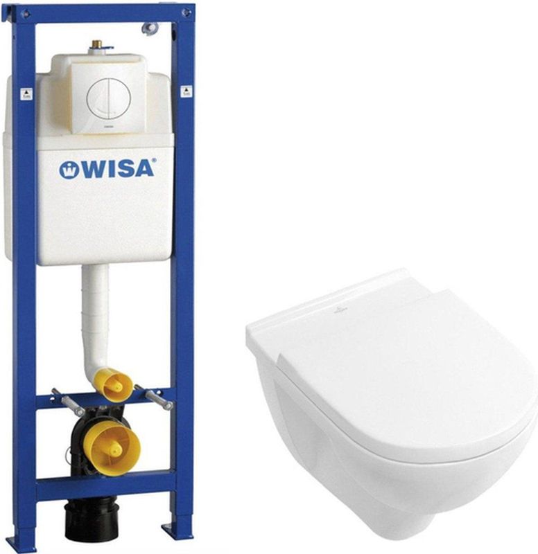 Villeroy & Boch O.novo inbouwset Wisa met diepspoel wandcloset wit softclose zitting afdekplaat wit 0124124/0124182/0704406/