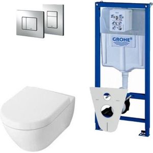 Villeroy en Boch Subway 2.0 DirectFlush toiletset softclose met Grohe reservoir en bedieningsplaat chroom