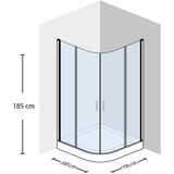 Adema Glass douchecabine 100x100x185cm kwartrond met 2 schuifdeuren helder glas inclusief douchebak 4cm