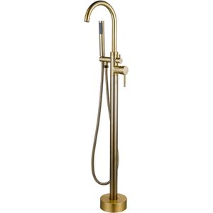 Fortifura Calvi vrijstaande badkraan 113cm met handdoucheset Geborsteld Messing PVD (Goud)