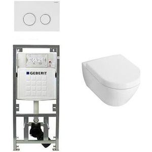 Villeroy & Boch Subway 2.0 Compact met zitting toiletset met geberit inbouwreservoir en sigma20 drukplaat wit 0701131/1024233/1025456/sw53743/