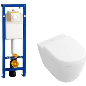 Villeroy & Boch Subway 2.0 compact DirectFlush toiletset met Wisa reservoir en bedieningsplaat softclose met quickrelease wit 1024232/0704406/1025456/