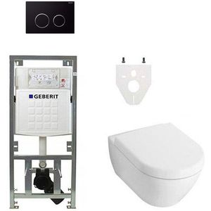 Villeroy en Boch Subway 2.0 DirectFlush toiletset met Geberit reservoir en zitting met softclose bedieningsplaat sigma20 zwart