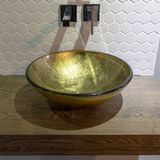 Saniclass Pesca Limone waskom – Ø42x14,5 cm – Gehard glas – Goud groen
