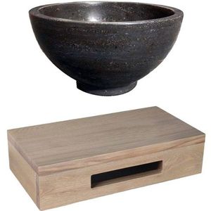 Adema Fonteinset met Waskom 20x20x9cm hardsteen fonteinplank 40x25x10cm rechthoek met handdoekhouder eiken sw373483/sw642466
