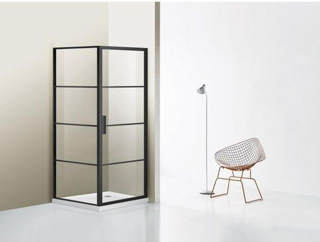 Saniclass Bellini douchecabine 80x80cm veiligheidsglas frame lines aan buitenzijde met anti kalk zwart mat