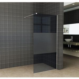 Wiesbaden Slim inloopdouche 120x200cm 8mm nano glas gedeeltelijk mat rookglas geborsteld staal sw203912/sw373481