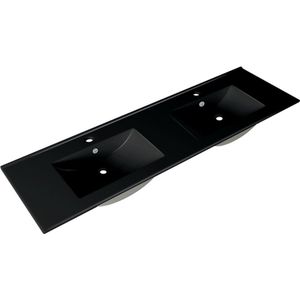 Adema Night meubelwastafel - 141x2x46cm - overloop - 2 wasbakken - 2 kraangaten - keramiek - mat zwart