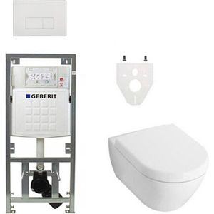 Villeroy Boch Subway 2.0 DirectFlush Toiletset - geberit reservoir - bedieningsplaat rechthoekige knoppen - softclose - wit 0701131/SW706187/0124060/ga26028/