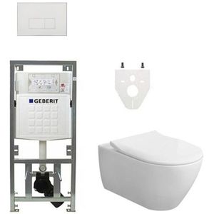 Villeroy & Boch Subway 2.0 DirectFlush CeramicPlus toiletset slimseat zitting met Geberit reservoir en bedieningsplaat met rechthoekige knoppen wit 0701131/SW706187/ga26033/ga91964/