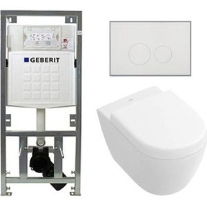 Villeroy & Boch Subway 2.0 Compact DirectFlush Toiletset - Geberit reservoir - softclose - quickrelease - bedieningsplaat ronde knoppen - wit 0701131/1024232/SW706186/1025456/