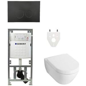 Villeroy Boch Subway 2.0 DirectFlush Toiletset - geberit reservoir - bedieningsplaat ronde knoppen - softclose - mat zwart 701131/SW706188/0124060/GA26028