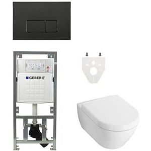 Villeroy Boch Subway 2.0 DirectFlush Toiletset - geberit reservoir - bedieningsplaat rechthoekige knoppen - softclose - mat zwart 0701131/SW706189/0124060/GA26028