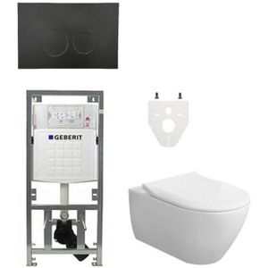 Villeroy & Boch Subway 2.0 DirectFlush CeramicPlus toiletset slimseat zitting met Geberit reservoir en bedieningsplaat met ronde knoppen mat zwart 0701131/SW706188/ga26033/ga91964/