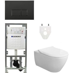 Villeroy & Boch Subway 2.0 DirectFlush CeramicPlus toiletset slimseat zitting met Geberit reservoir en bedieningsplaat met rechthoekige knoppen mat zwart 0701131/SW706189/ga26033/ga91964/