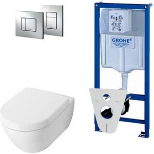 Villeroy Boch Subway 2.0 DirectFlush Toiletset - softclose - grohe reservoir - bedieningsplaat - chroom 0720001/0729205/ga26028/SW729014/SW729113