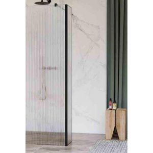 Fortifura Galeria zijwand - 30x200cm - ribbel glas - 8mm - met hoekprofiel - mat zwart