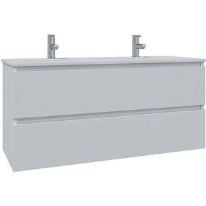 Adema Chaci Badkamermeubelset - 120x46x57cm - 2 keramische wasbakken wit - 2 kraangaten - 2 lades - mat wit SW718711/SW804533