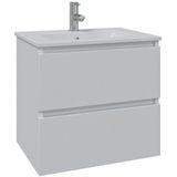 Adema Chaci Badkamermeubelset - 60x46x57cm - 1 keramische wasbak wit - 1 kraangat - 2 lades - ronde spiegel met verlichting - mat wit