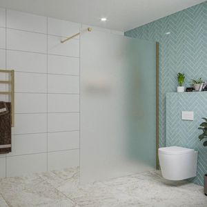 Fortifura Galeria inloopdouche - 140x200cm - mat glas - wandarm - Geborsteld Messing PVD (Goud) SW797937/SW797910