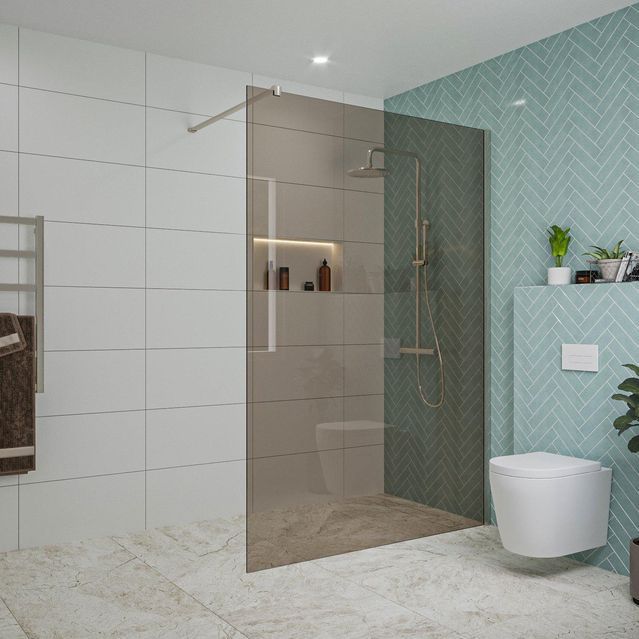 Fortifura Galeria inloopdouche - 140x200cm - rookglas - wandarm - Geborsteld RVS PVD (RVS) SW797946/SW797908