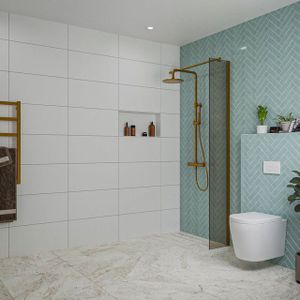 Fortifura Galeria inloopdouche - 30x200cm - rookglas - wandarm - Geborsteld koper PVD (Koper) SW797930/SW876702
